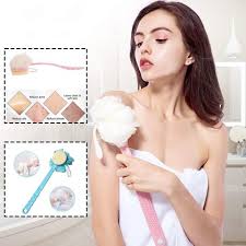 BELOXY 2 in 1 Body Brush - Back Body Loofah Brush Long Handled with Bristles Back Scrubber for Improve Skin Exfoliating Bath, Massage, Wet or Dry Brushing Back Scrubber for Shower